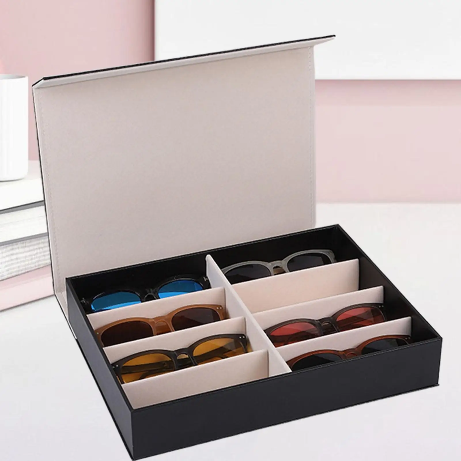 Sunglasses Organizer Case Eyewear Display Case 8 Slots Multipurpose Glasses Storage Case Sunglasses Jewelry Collection Case