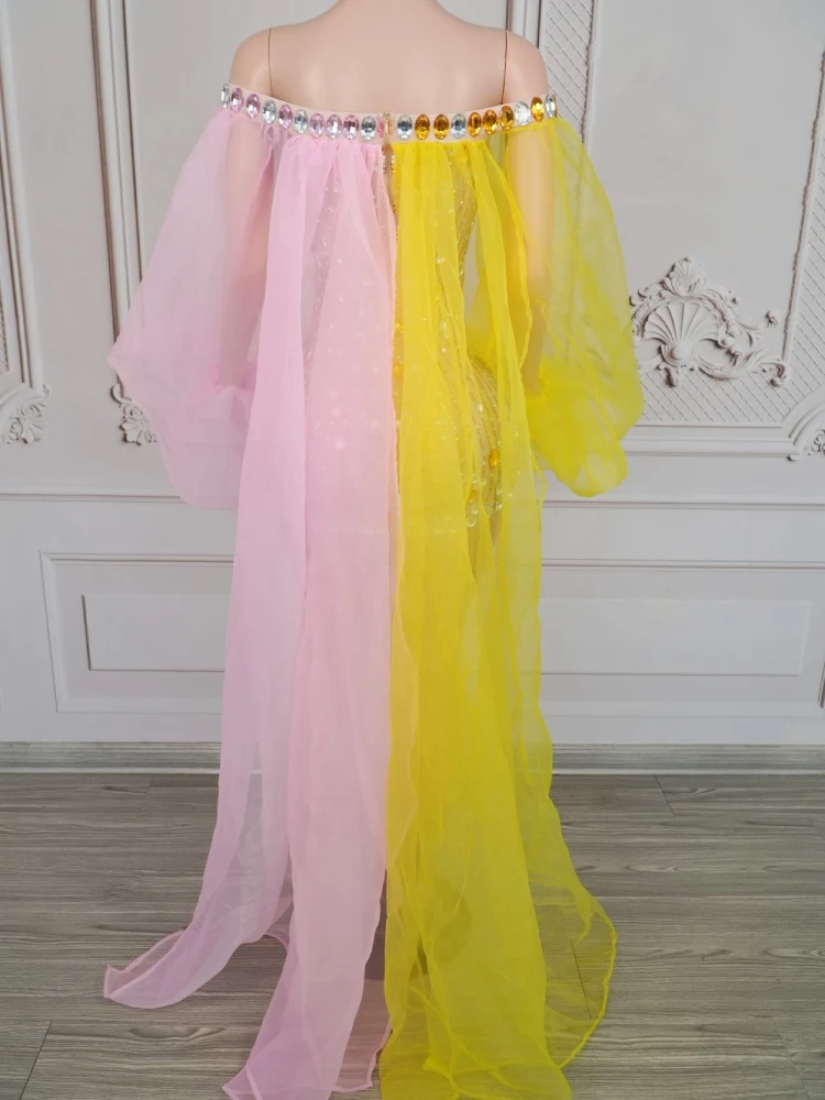 Sexy Strapless Full Diamond Dress Trailing Party Dress Nightclub Bar Dj Performance Costumes Women Gogo Dancers Dress DN20224