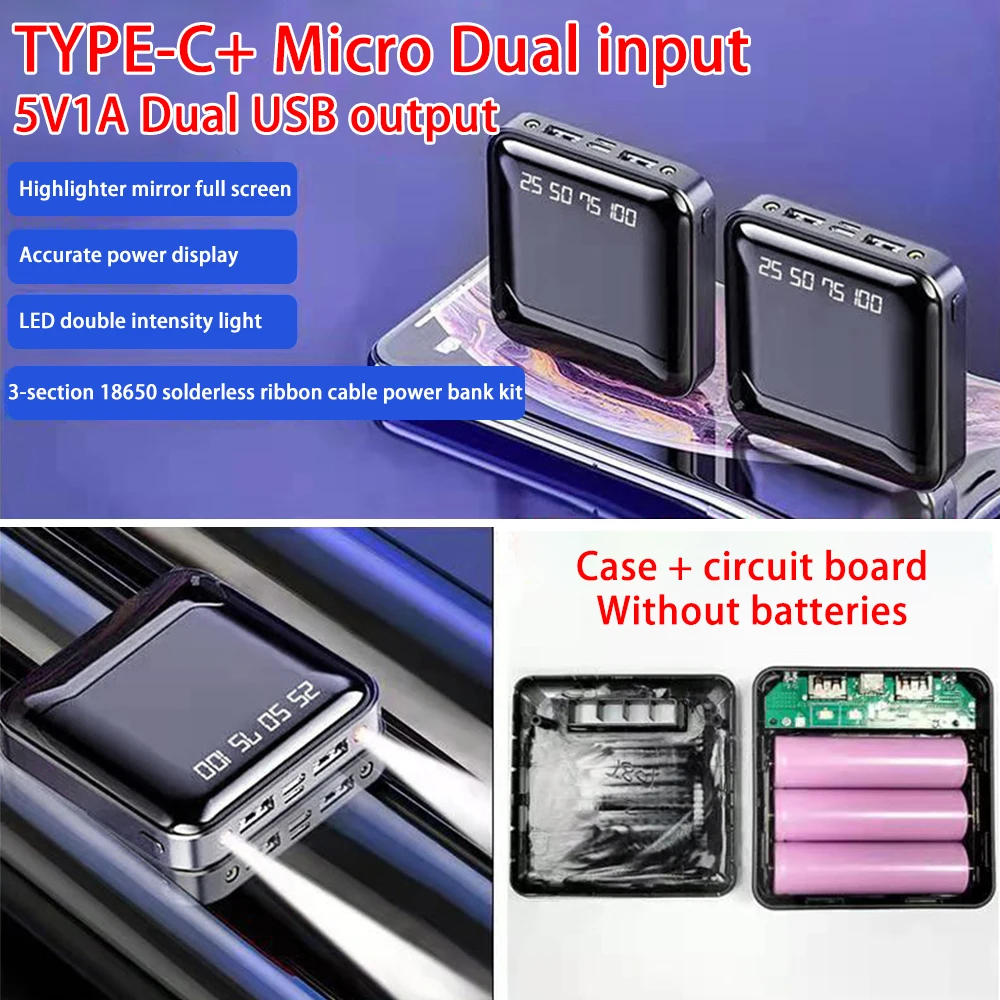 DIY 18650 Battery DIY Power Bank Case Charge Storage Box Dual USB Type C Micro USB No Welding Mobile Power Case Kit