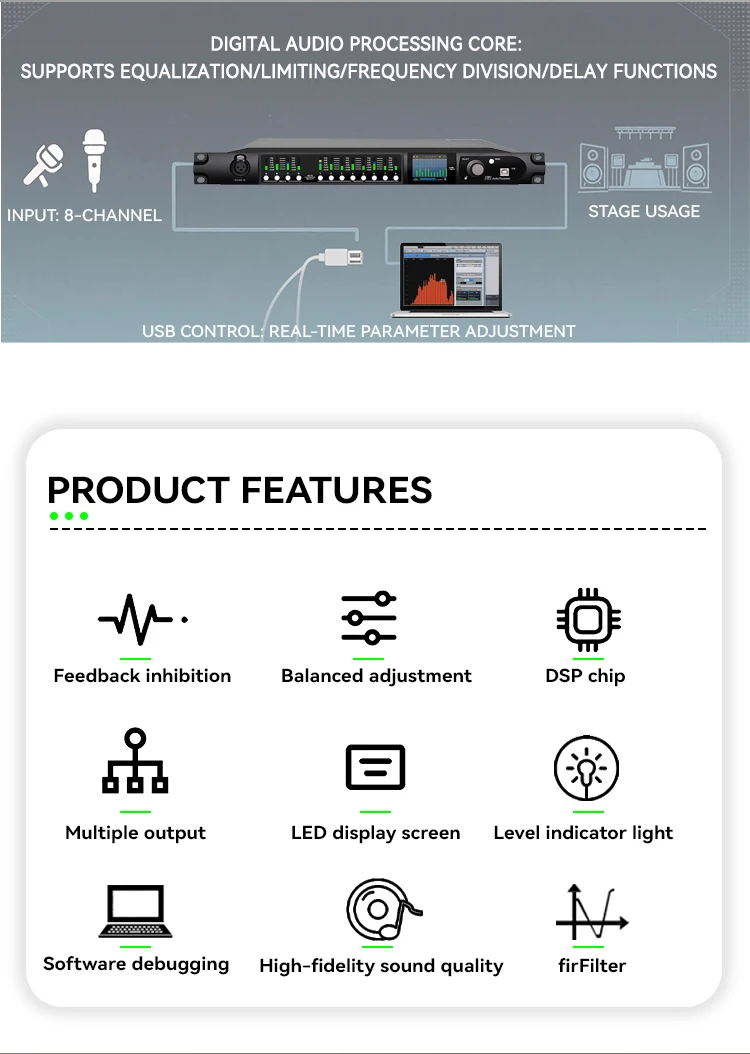 Paulkitson Driverack SD448 Digitaler Audio-Prozessor mit Auto FIR/EQ, integrierter USB-Soundkarte, RTA-Unterstützung und 4-in-8-out Prozessor für Mikrofone – Detail 3