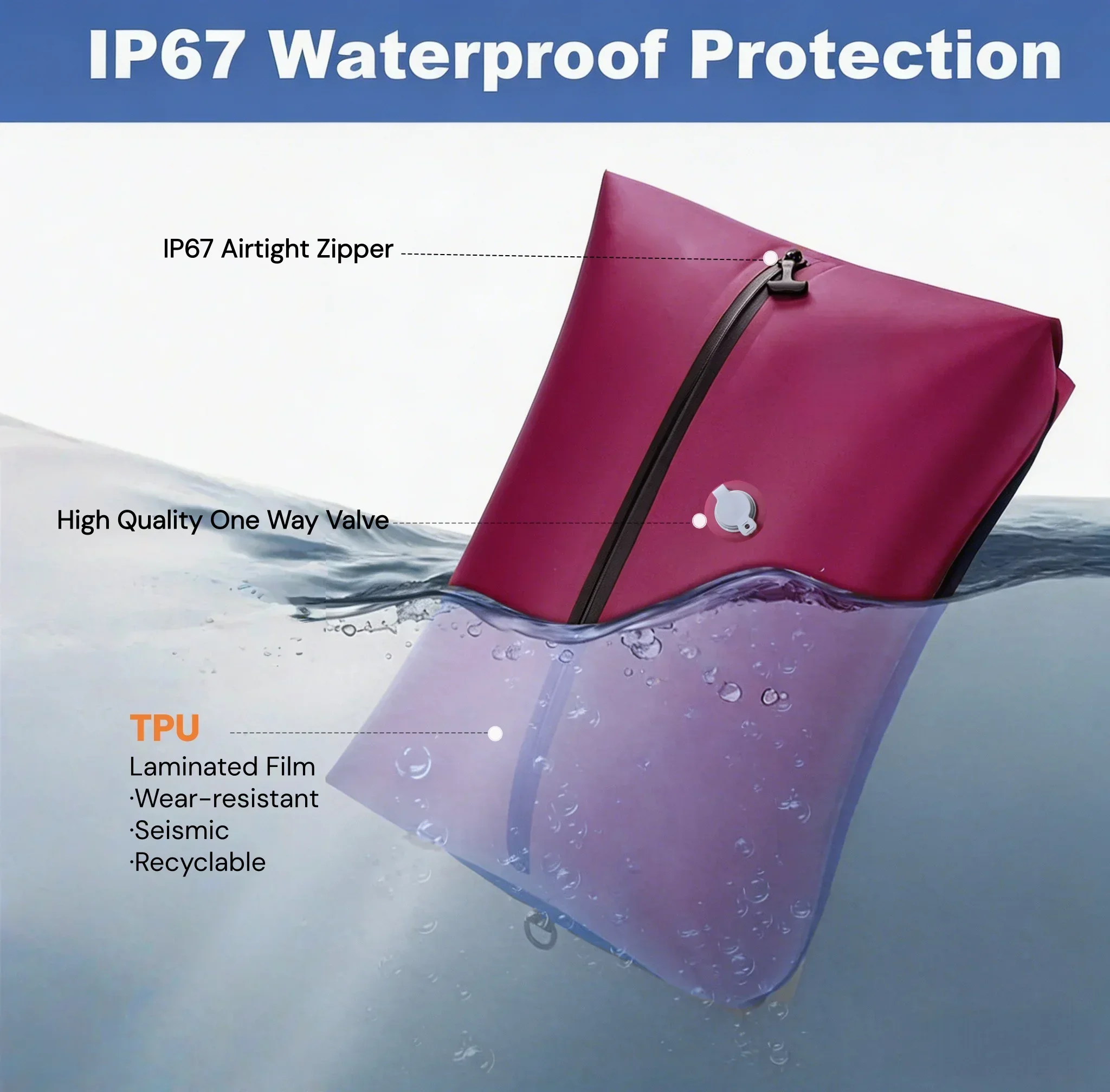 Sacs de rangement sous vide, cubes de rangement, étanches IP67, en PU et polyester, 17L, souples, portables, blanc, noir, rose, sac de voyage, pompe vendue séparément