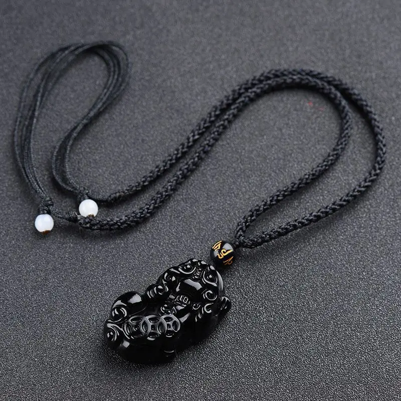 Obsidian Pixiu Pendant Men's Pixiu Necklace Women's Pixiu Ethnic Style Sweater Chain