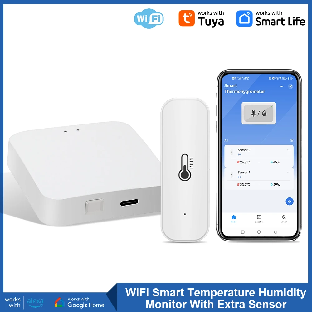 

Tuya WiFi Temperature Humidity Sensor Smart Thermohygrometer Kit Wi-Fi Gateway and 433mhz Thermohygrometer with App Alert