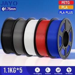 JAYO 5 Rollen 3D PETG/PLA/PLA+ Filament 1,75 mm +/-0,02 mm Filament für Bambu FDM 3D-Drucker, ordentlich gewickeltes 3D-Druckmaterial