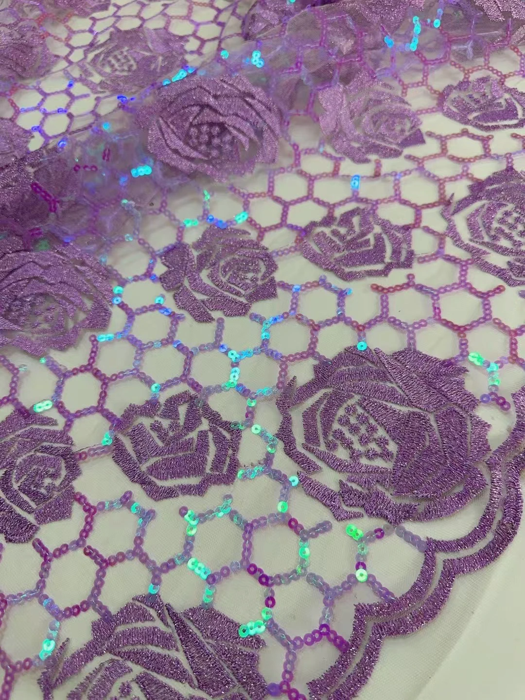 

1yard New soft mesh fabric Purple flower embroidery telas Wedding Dress cheongsam fabrics for clothing