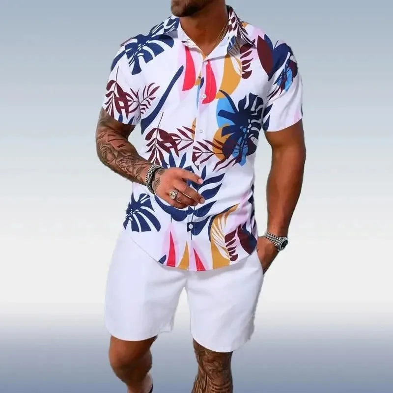 

2023 New Fashion Hawaiian Shirt Set Mens Printing Set Short Sleeve Summer Casual Floral Shirt Beach Two Piece Men Sets S-6XL