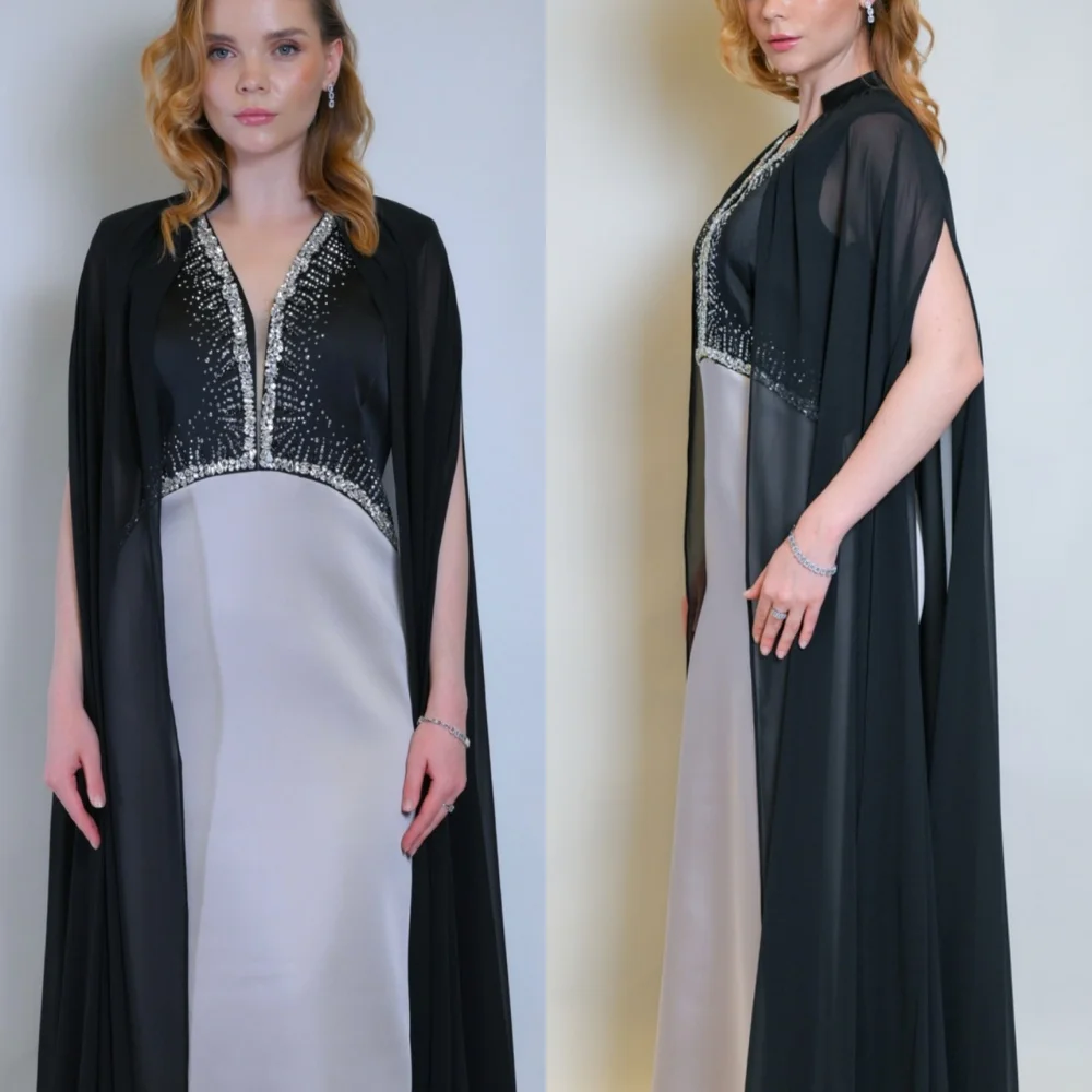 

Customized Simple Charmeuse Pleat Sequined Straight V-neck Long Dresses Bespoke Occasion Party Formal Fashion