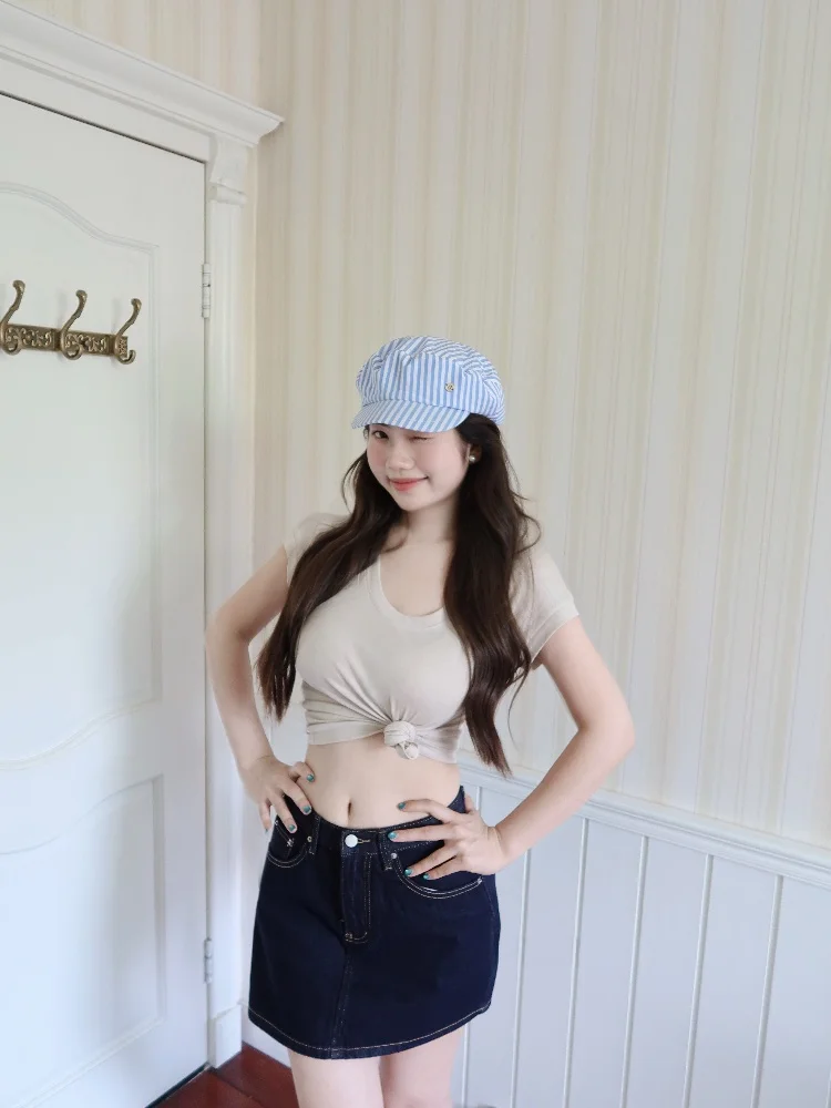 

Classic A-Line Skirt with Heart Pattern Korean Sle High Waist Cotton Polyester Blend Summer Faion for Women