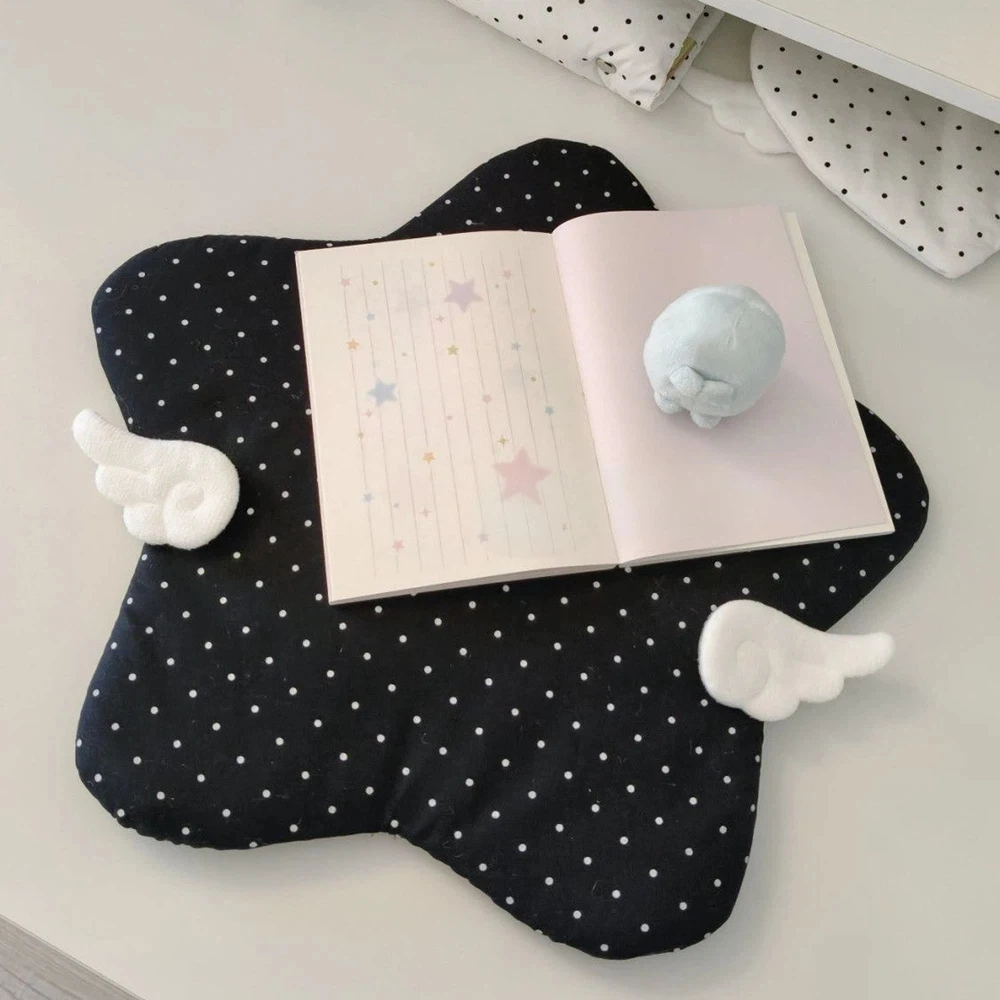 Y2k Korean Angel Wings Thermal Insulation Mat Black Star Table Mat Small Wings Girl Heart Quilted Thermal Insulation Table Mat