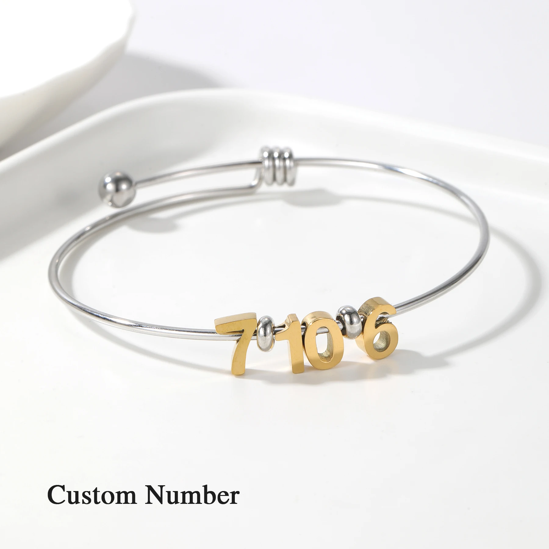 Custom Number Bracelet Stainless Steel Adjustable Bead Design Gold Numbers Silver Chain Memory Gift For Her Him Special Dates
