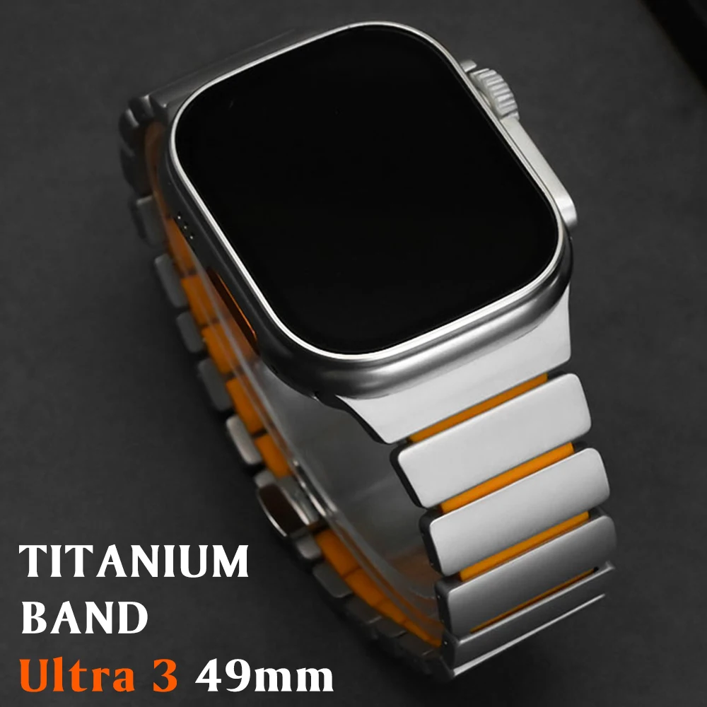 

Титановый ремешок с резиновой вставкой для Apple Watch Ultra 3 2 49 мм, Series 11 10 46 мм, деловой ремешок для Iwatch 9 8 7 45 мм, 6 5 SE 44 мм, браслет