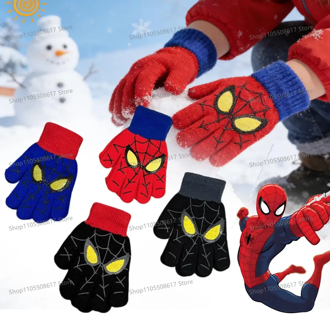 Nouveaux gants d'hiver en tricot doux et chauds, motif Spiderman, gants à doigts complets pour usage quotidien, cadeau de Noël, chauds pour les garçons en extérieur.