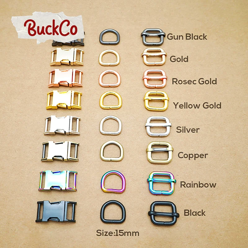 10pcs/lot(metal buckle+adjust buckle+D ring)for garment luggage backpack dog collar DIY accessory 8 Colours 15mm to 30mm 4 size