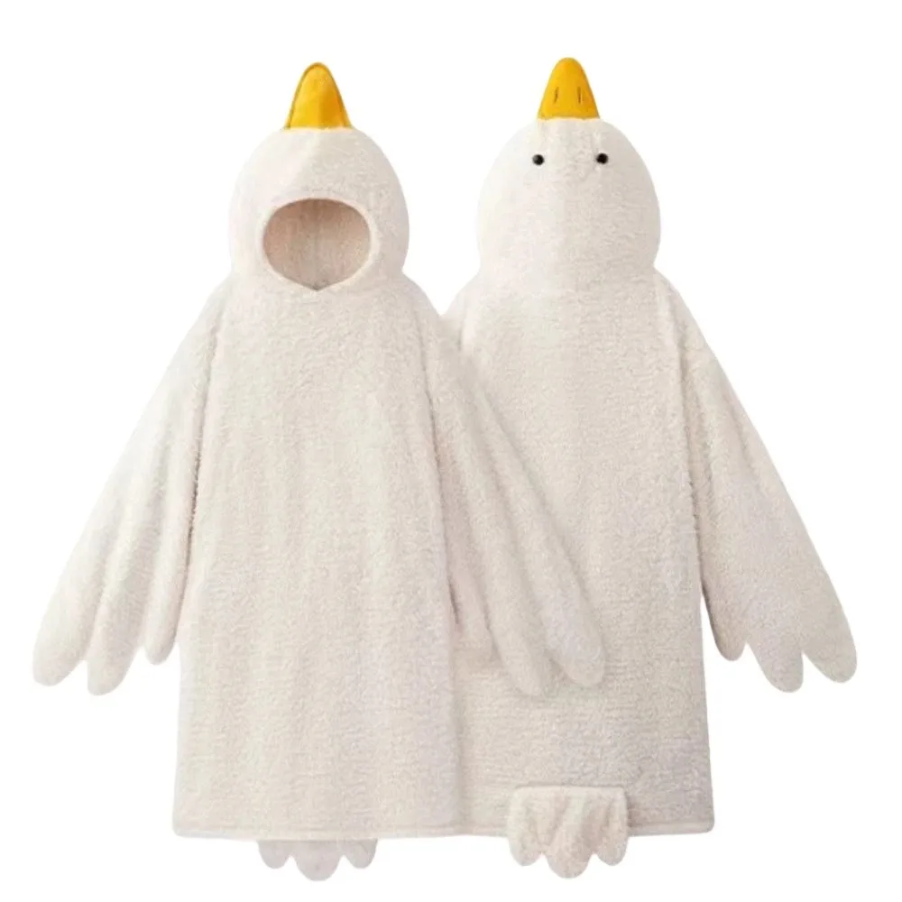 Soft Coral Fleece Big White Goose Onesie Pajamas Thicken Windproof Winter Warm Hooded Pajamas Cartoon Texture