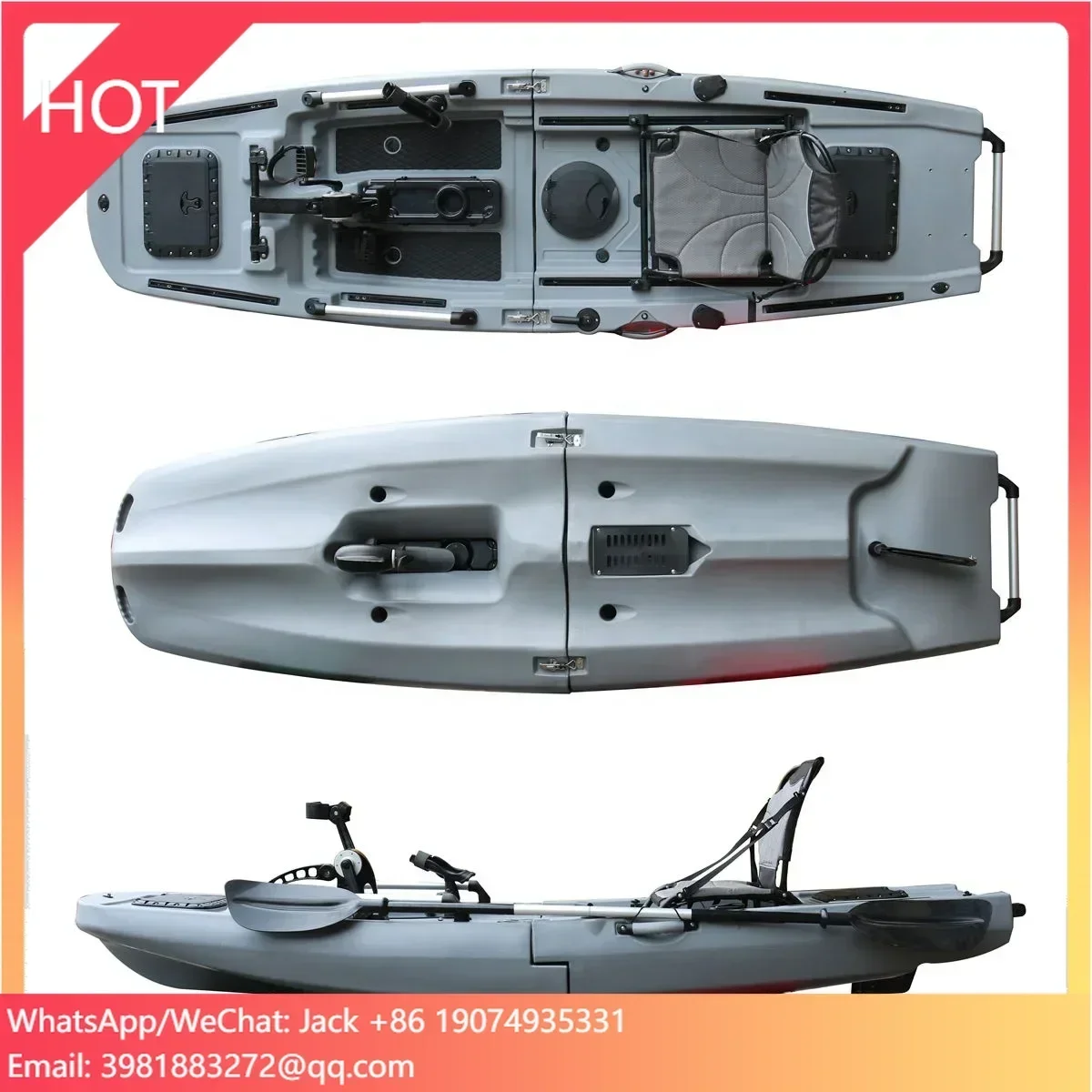 Vicking 2024 New 2 Sections Modular Detachable Popular 9.7ft One Person Single Seating Plastic Pedal Drive Fishing Kayak