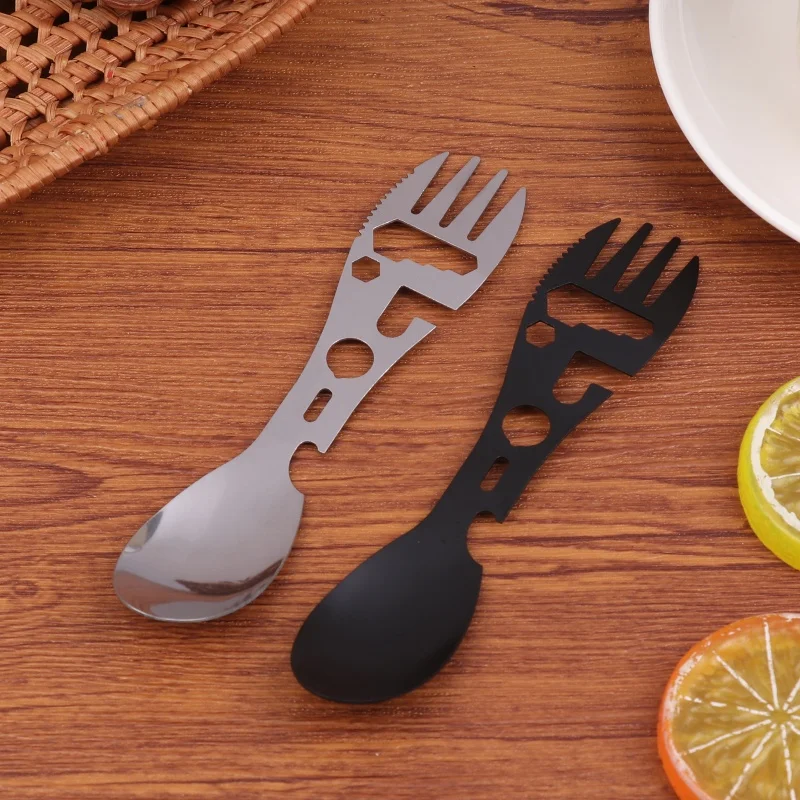 1/5Pcs 10 In 1 Camping Utensils Set Stainless Steel Travel Hiking Cutlery Fork Spoon Opener Outdoor Survival Gear Tableware #2