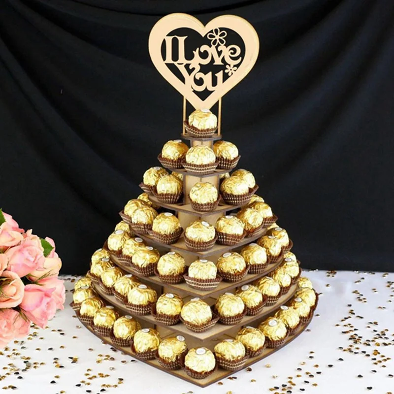 Soporte de exhibición de centro de boda de corazón de caramelo de Chocolate de madera I Love You, envío directo