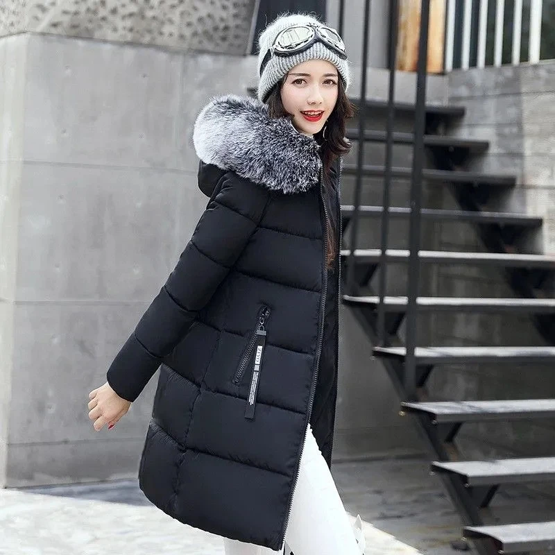 New 2026 Winter Thick Cotton Hooded Jacket Women's Casual Medium-Length Warm Parka Coat For Students Female Overcoat