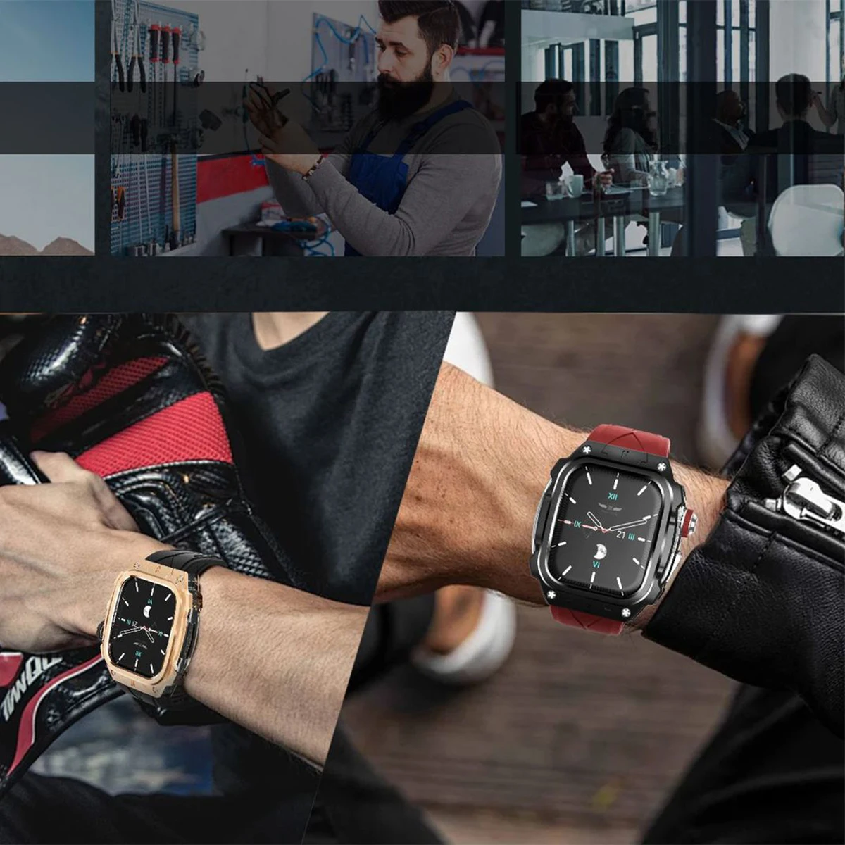 Pulseira + caixa de metal para apple watch 10 46mm, pulseira com capa resistente para apple watch 10 46mm, capa protetora completa