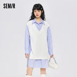 Semir Dress Women Pointed Collar Stitching Fake Two-Piece Split 2022 Autumn New Oversize Literary Dress Gentle