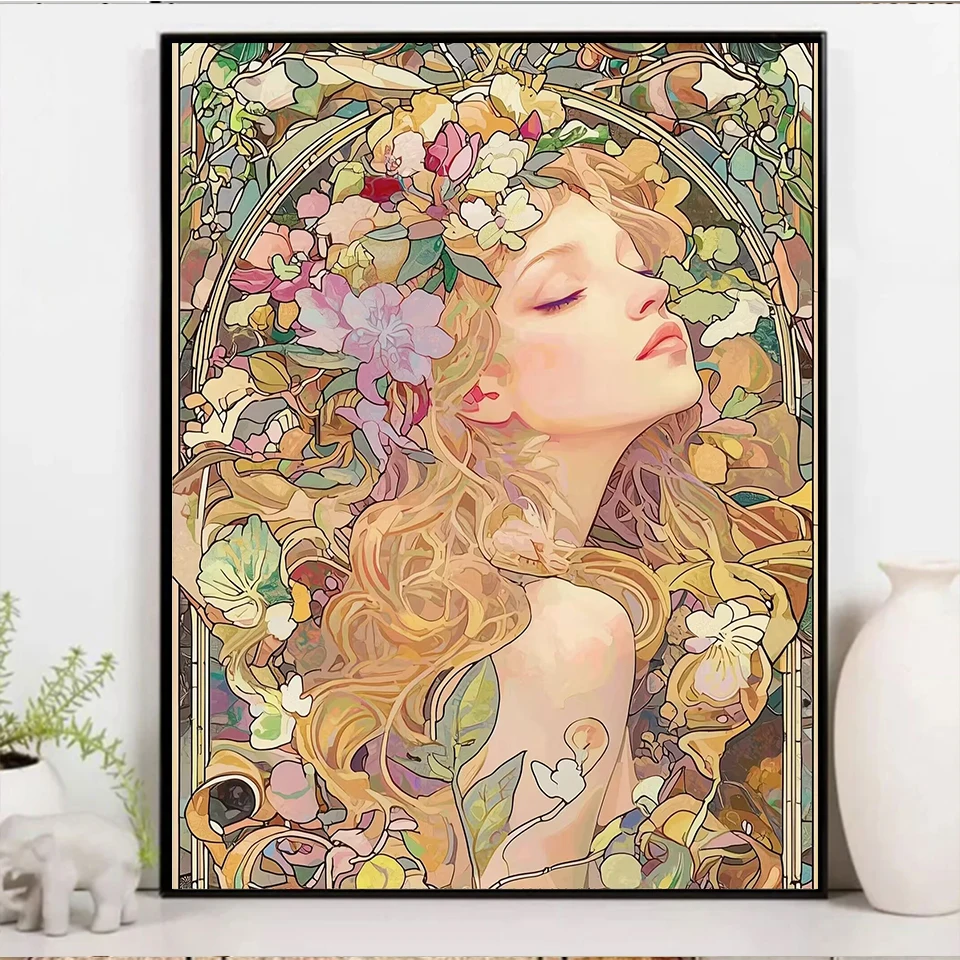 

Diamond Mosaic Painting Wall Art 5D DIY Beautiful Woman and Flowers Full Square Round Embroidery Cross Stitch Complete Kit
