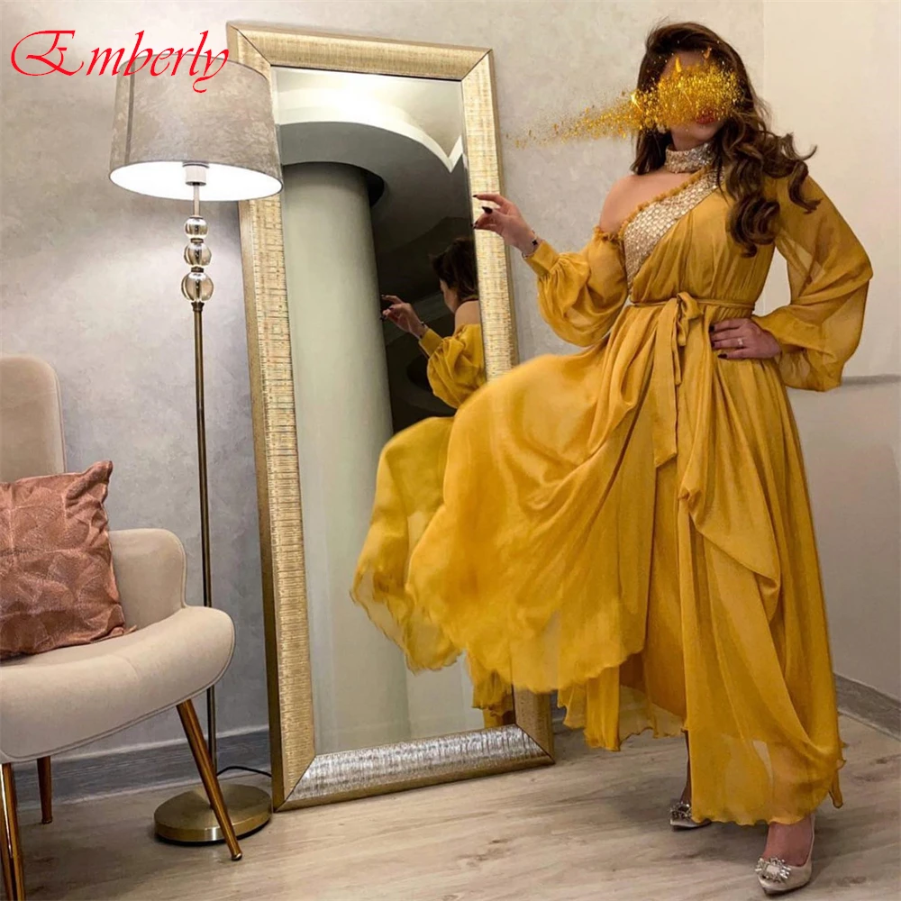 Personalizado gracioso organza a linha vestido de noite clássico mangas compridas vestidos de baile temperamento faixas vestidos de ocasião especial