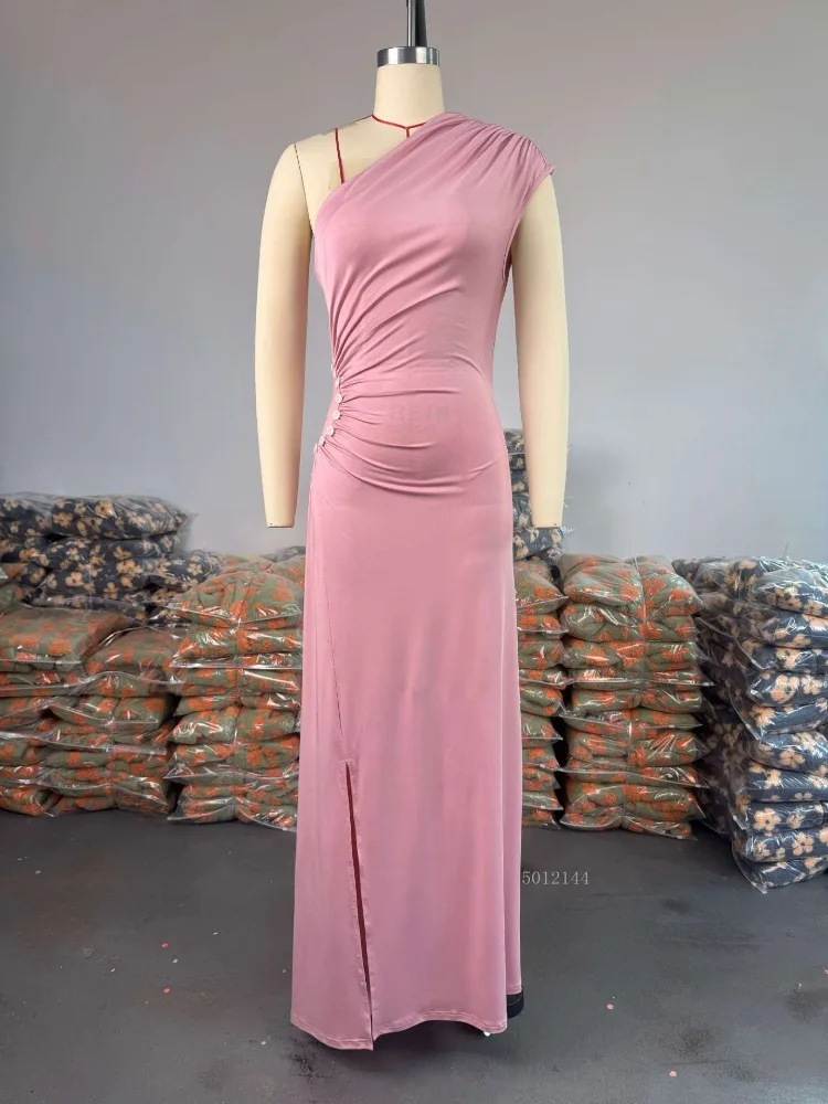 Abito lungo estivo elegante con dettagli a diamante monospalla per donna Abito estivo elegante di nuova moda irregolare con vita sottile