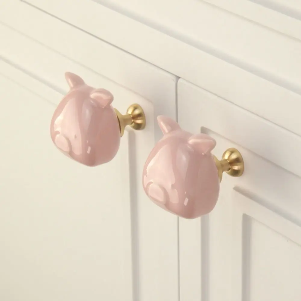 Cute Ceramic Piggy Handle Cartoon Furniture Handle Door Pull Handle Single Hole Hardware European Simple Handle Door Handle