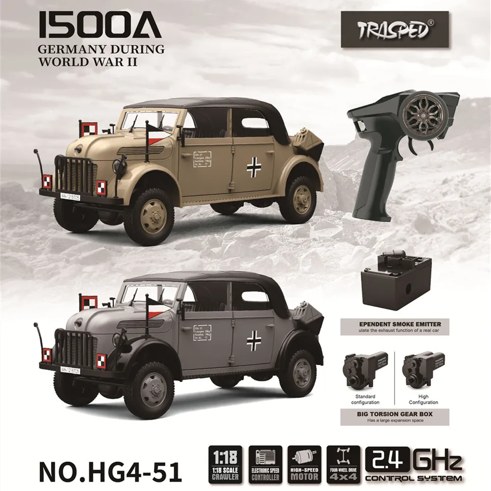 HG HG4-51 TRASPED 1/18 2.4G 4WD RC Car STEYR 1500A Command Vehicle LED Light Crawler Off-Road Climbing Truck RTR Models Toys