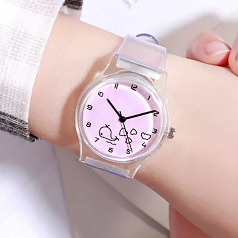 Fashion Kids Quartz Sport Watch Jelly for Girls Boys Children Women Clocks Wristwatch Cartoon Transparent Color Simple 손목시계