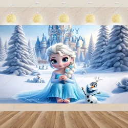 Disney Frozen Princess Elsa Backdrop Girls Birthday Table Decors Background Party Supplies Baby Shower Banner Photo Booth Props