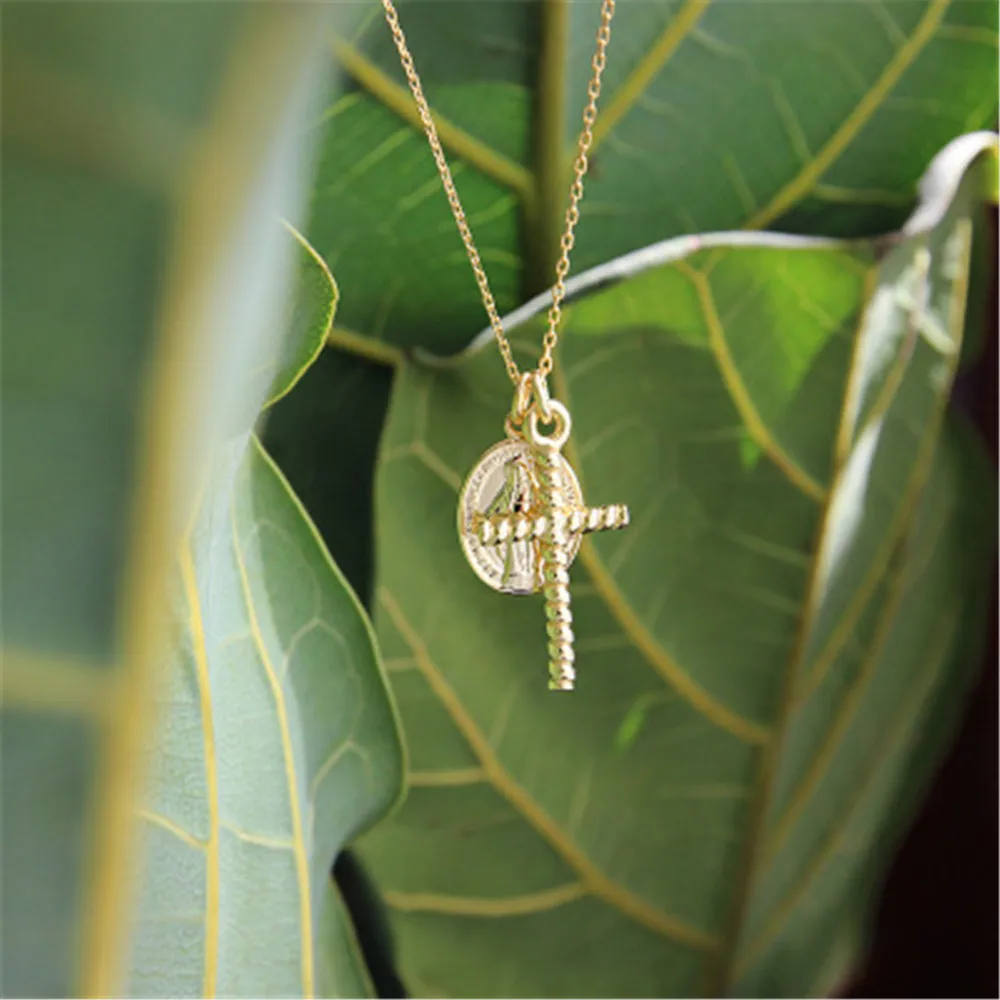 ANDYWEN 925 Sterling Silve Gold Cross Oval Double Pendent Long Chain Necklace Collar 2020 European Rock Punk Thicker Big Jewelry