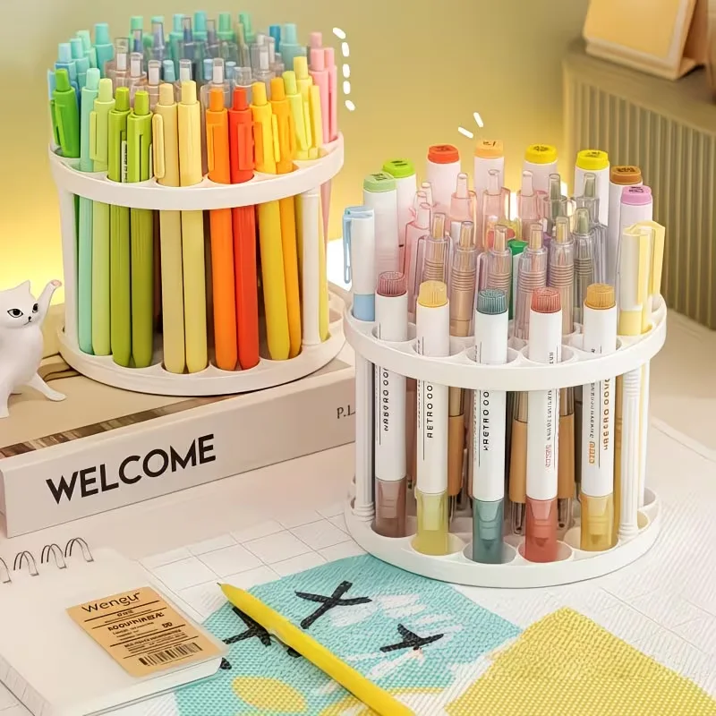 Round Brush Holder Stand, Desk Organizer for Paint Brushes, Pens & Makeup Brushes, Art Storage Rack