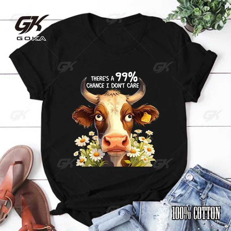 Fashion Cow There'S A 99% Chance I Don'T Care Printed T-Shirts Men Women Summer Casual Short Sleeved T-Shirts Round Neck Tops