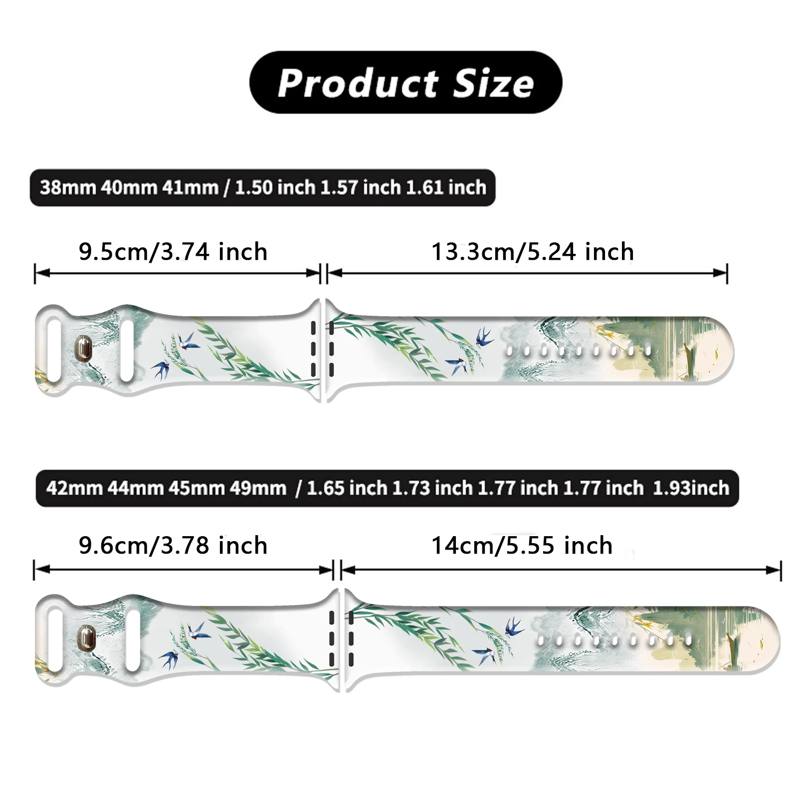 Ancient-style Chinese painting Print Silicone Band for Apple Watch Series 10/9/8/7 Traditional Painting Pattern Strap 45mm 44mm