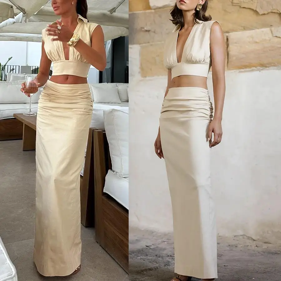 

Casual Summer Spring Season Women's Svel Skirt Set Vaion Par Outfit Two-Piece Ensemble Faionable Trendy Look