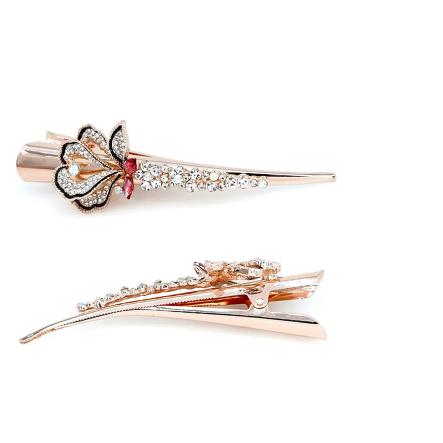 2023 new Korean style rose flower hairpin crystal zircon duckbill clip hairpin delicate ponytail alloy mother hairpin headdress