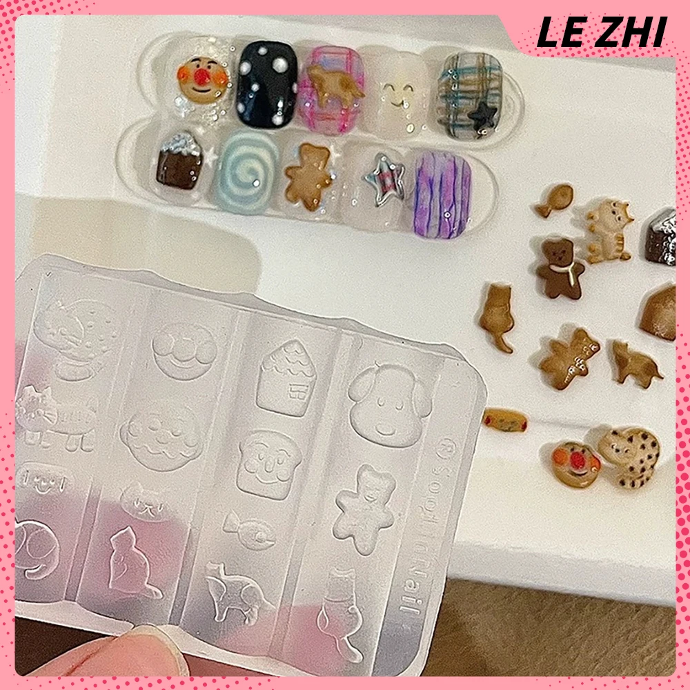 

1Pcs Kawaii Animal Biscuit Series Nail Art Silicone Mold Accessories Lovely Cat Bear Dog Fish House Bread Nail Art Carving Mold