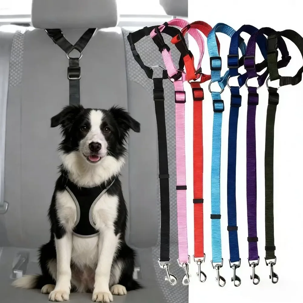 1 cinturón de seguridad para perros y gatos, sujeción para reposacabezas de coche, cuerda de seguridad ajustable, cinturón de seguridad para coche