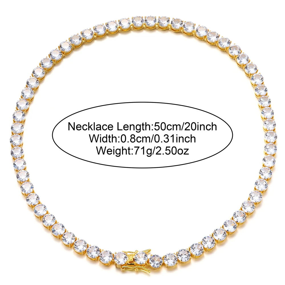 Hip Hop 8MM Iced Out Tennis Chain Necklace Bling Full Cubic Zircon Crystal Necklaces for Men Women Jewelry