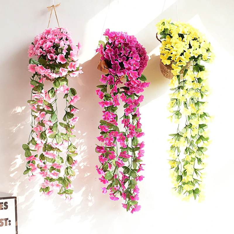 

Artificial Violet Flower Vines Plastic Fake Flowers Wall Hanging Plant Wisteria Garland For Outdoor Garden Home Wedding Decor