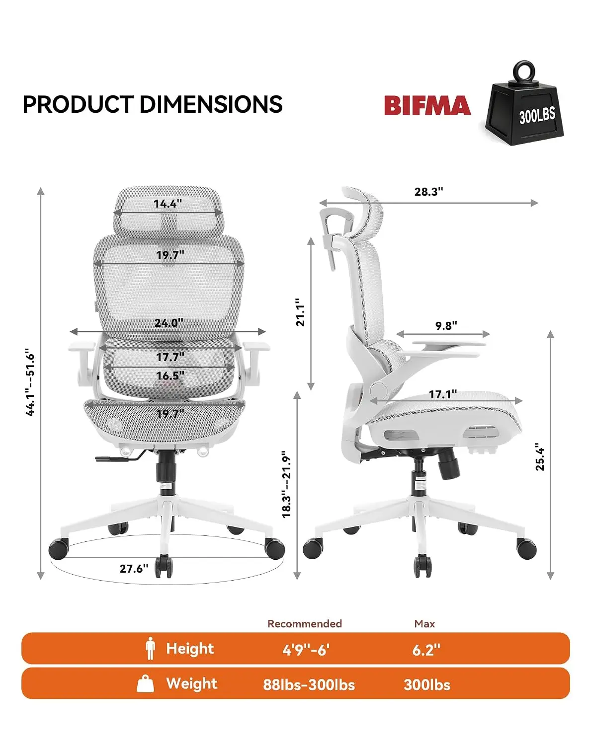 B100 Office Chair, Ergonomic Office Chair Without Footrest, Computer Chair with Wide Headrest & Adaptive Lumbar, Customized
