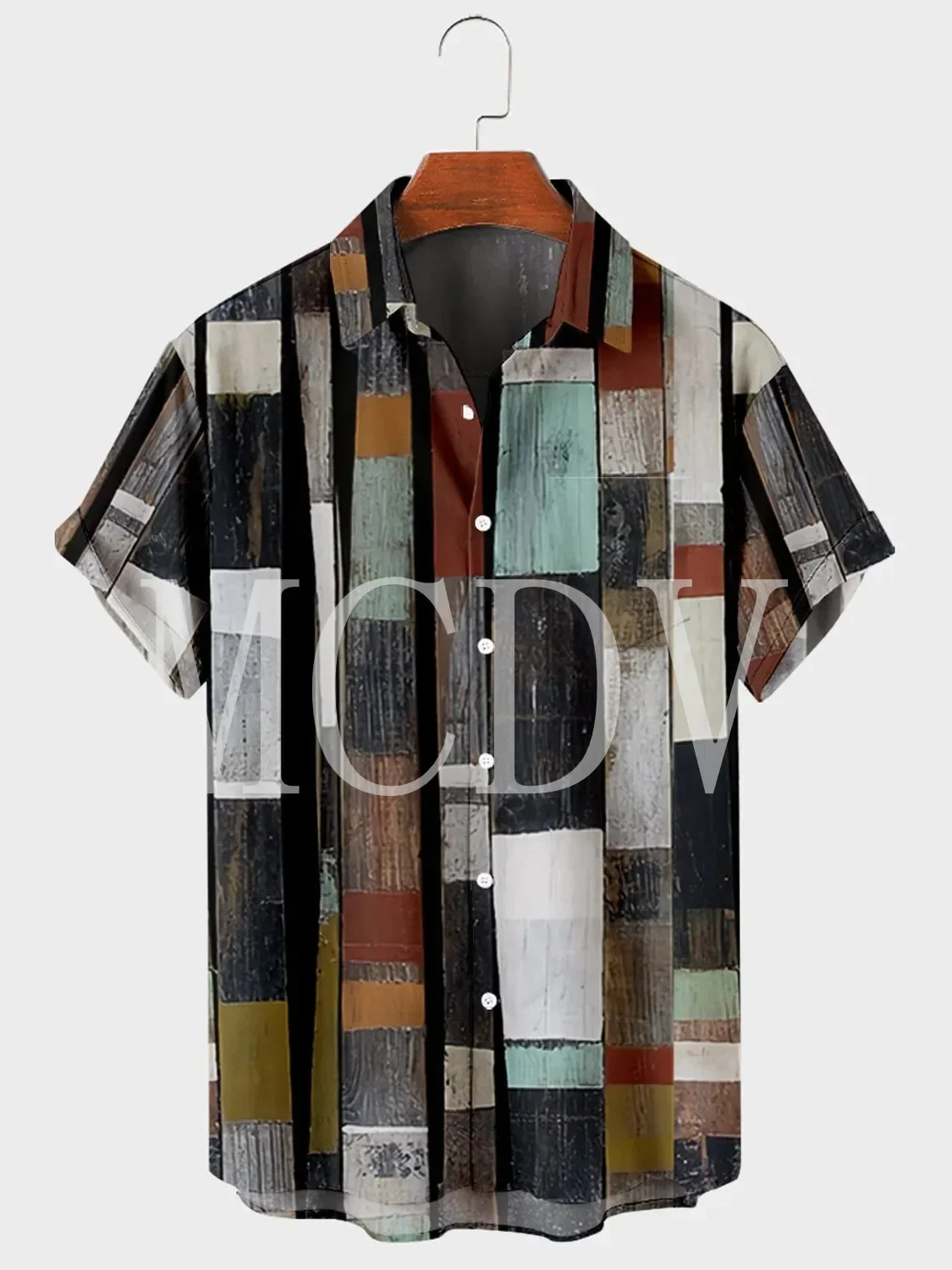 Vintage Color Block Men's Casual Geometric Short Sleeve Shirt Summer Women For Men Hawaiian Shirts