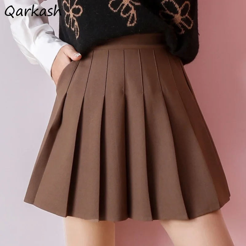 

Preppy Style Skirts for Women Mini Solid Ins Spring Summer High Street Lovely Girls Young Korean Casual Pockets A-line Pleated