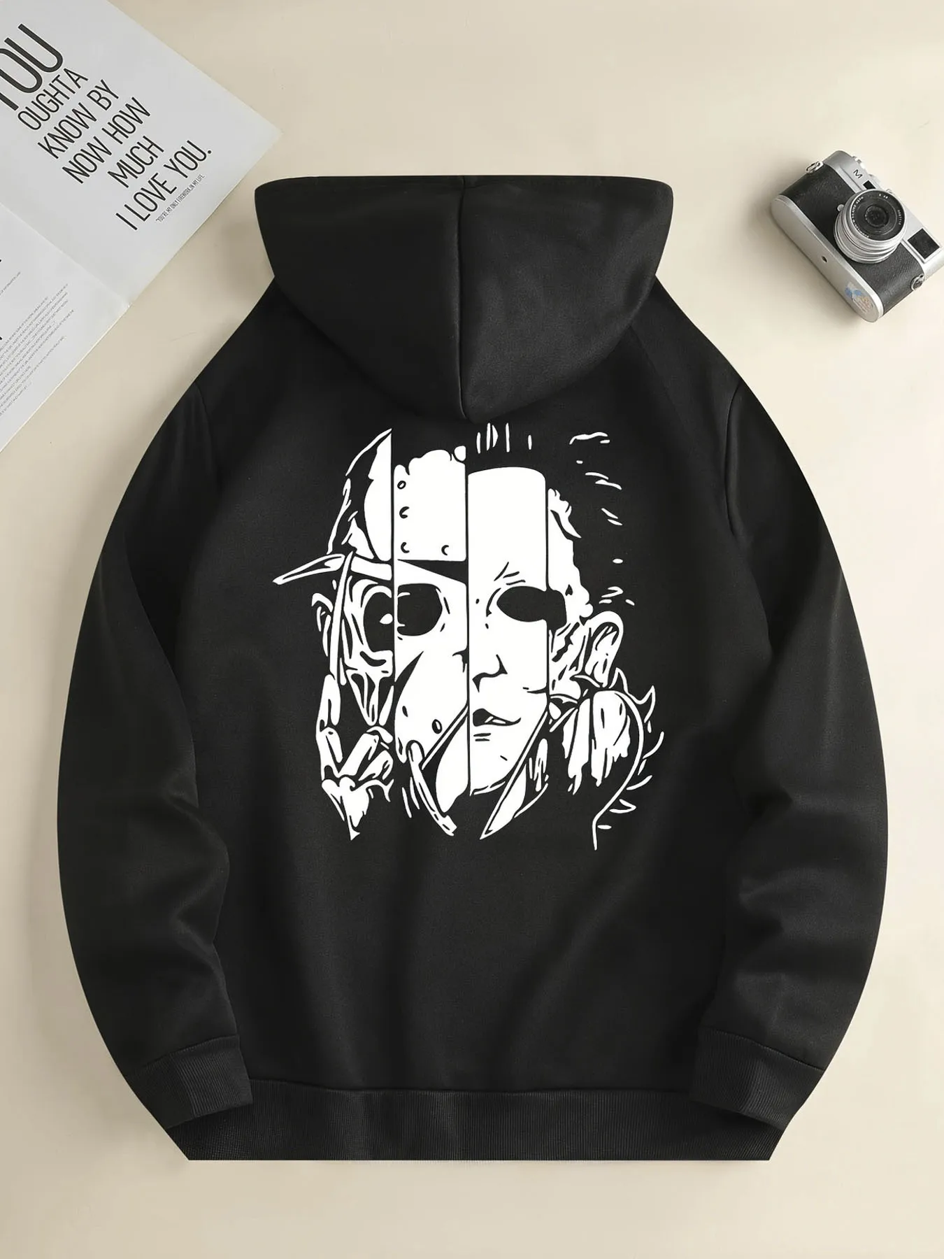 

Толстовка с маской ужасов, мужская готическая уличная одежда, пуловер со страшным рисунком лица, толстовки с принтом на спине