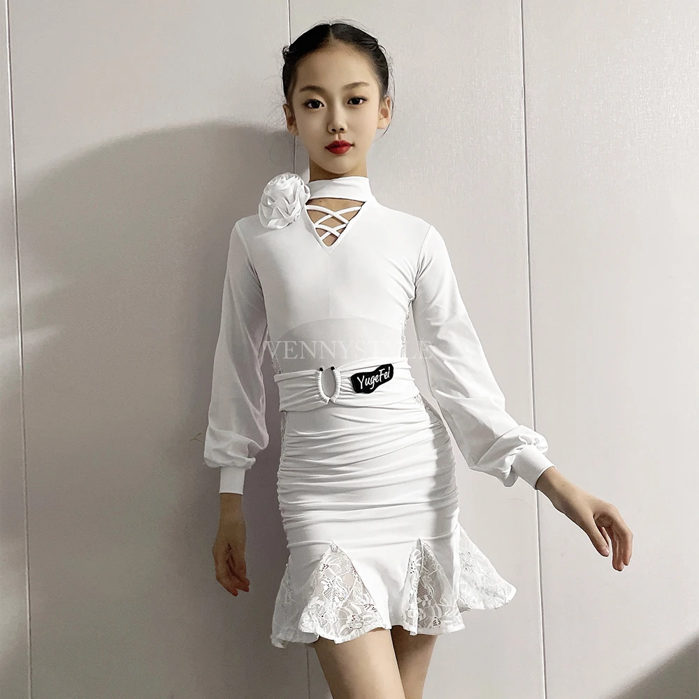 

Vennystyle Latin dance training dress Girls long sleeve dance dress high neck one-piece dance dress ballroom dance performance