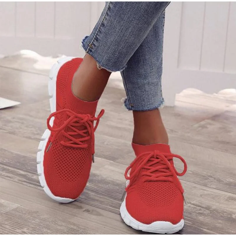 Zapatillas de deporte de malla sin cordones para mujer, zapatos ligeros y transpirables con plataforma para caminar, cómodos e informales, a la