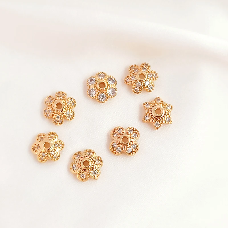 3ชิ้นทองแดง14K ทองฝัง Zircon Receptacle หมวก Septum DIY เครื่องประดับทำ Discovery สร้อยข้อมือ Spacer อุปกรณ์เสริม