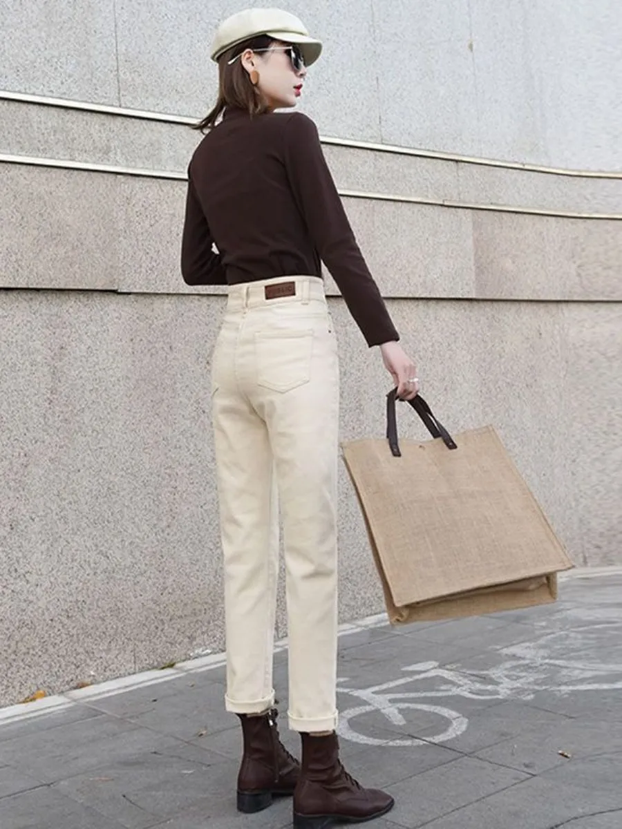 women's-fleece-lined-high-waist-thickened-straight-leg-jeans-autumn-winter-small-size-slimming-bootcut-set