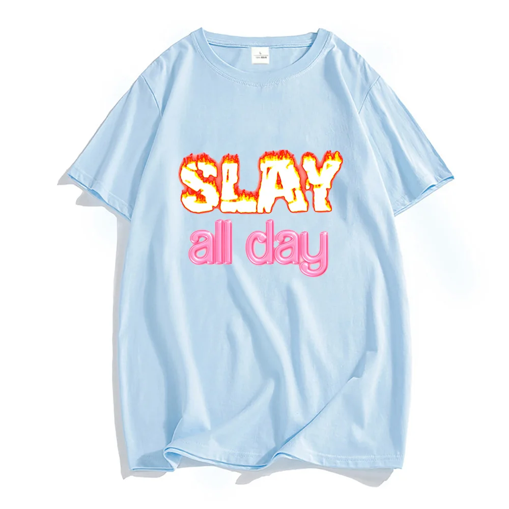 Slay All Day Barbenheimer Hot Pink T Shirt 100% Cotton Tshirts Letter Printed T Shirts Summer Casual T-shirts Unisex Tee